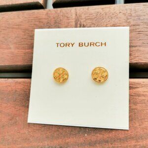 Tory Burch Miller Gold Logo Circle Stud Earrings